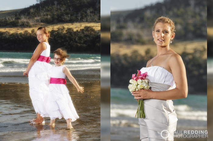 Beach wedding photography Hobart Tasmania by Paul Redding, beach wedding photographer Hobart