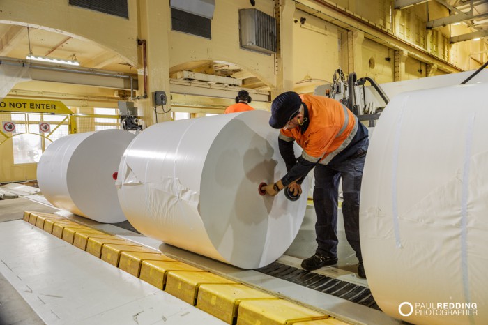 Coated paper product off winder | Norske Skog Paper Mill Boyer PM2 Conversion - Paul Redding , Paper Mill Photographer- --Hobart industrial photographer