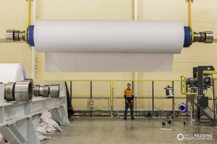 Coated paper product on roll | Norske Skog Paper Mill Boyer PM2 Conversion - Paul Redding , Paper Mill Photographer Tasmania - Hobart industrial photographer