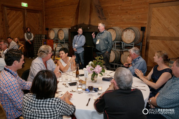 Candid guest photo. Insurance Advisernet Australia Conference 2015. Frogmore Creek Winery. Pre Conference Welcome Dinner Photography by Paul Redding, Hobart Conference Photographer.